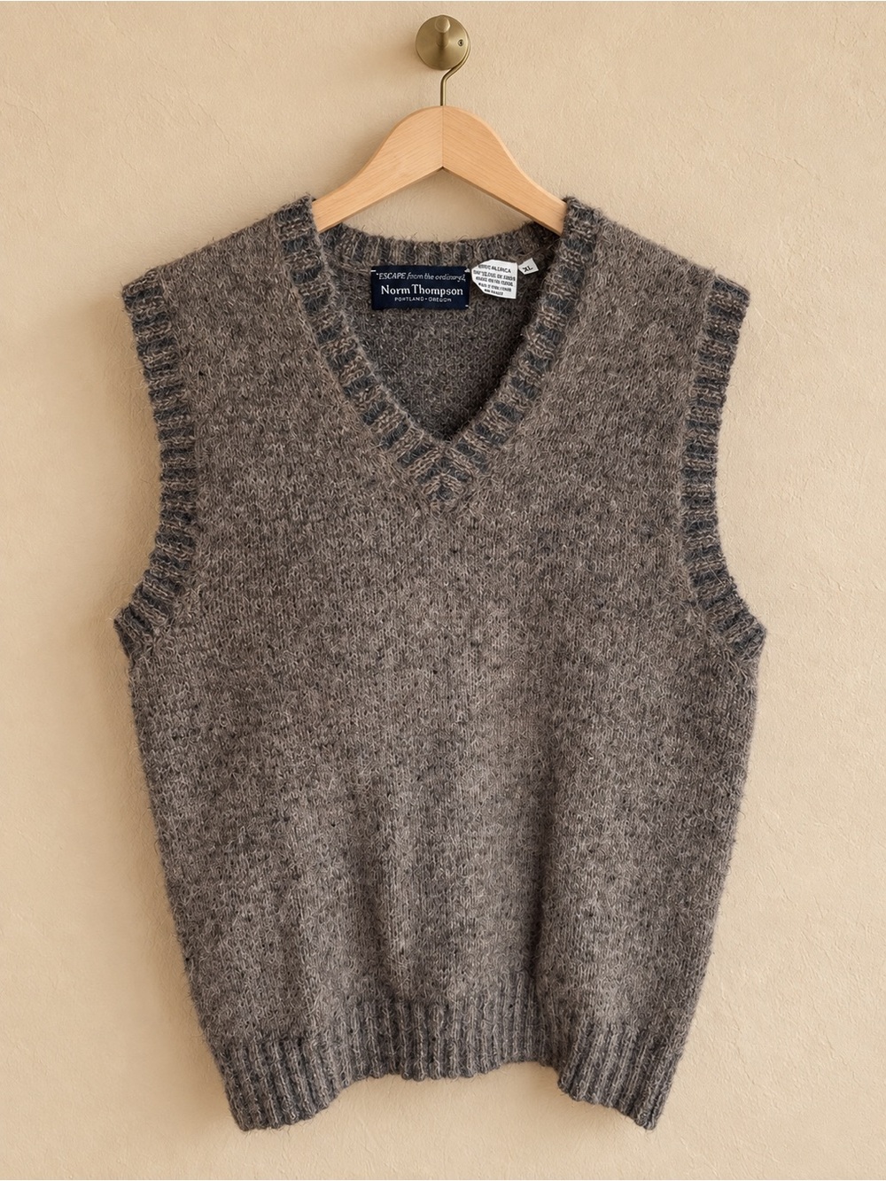 Norm Thompson 100% Alpaca Sweater Vest XL Brown Gray
